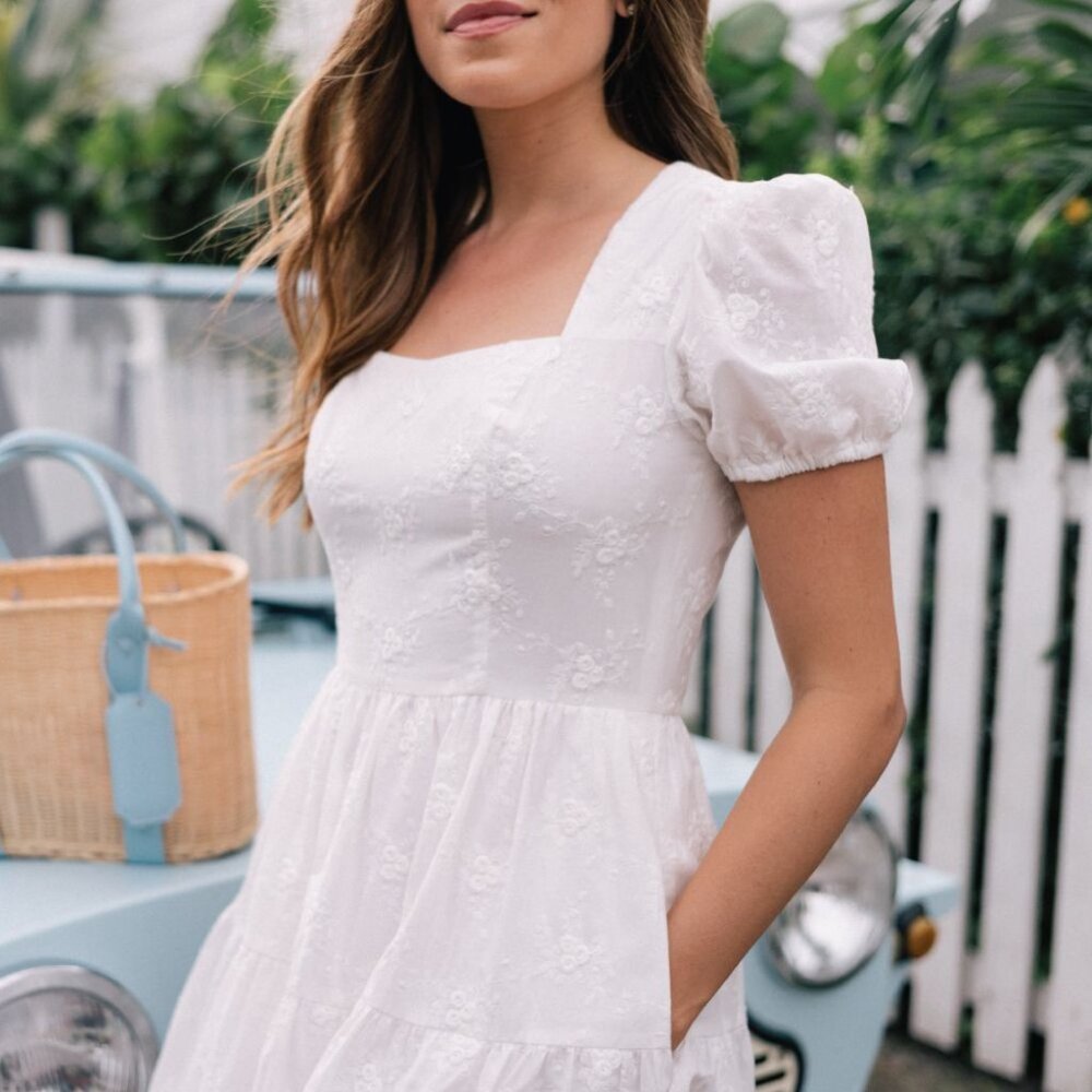 Gal Meets Glam White Eyelet Midi Dress